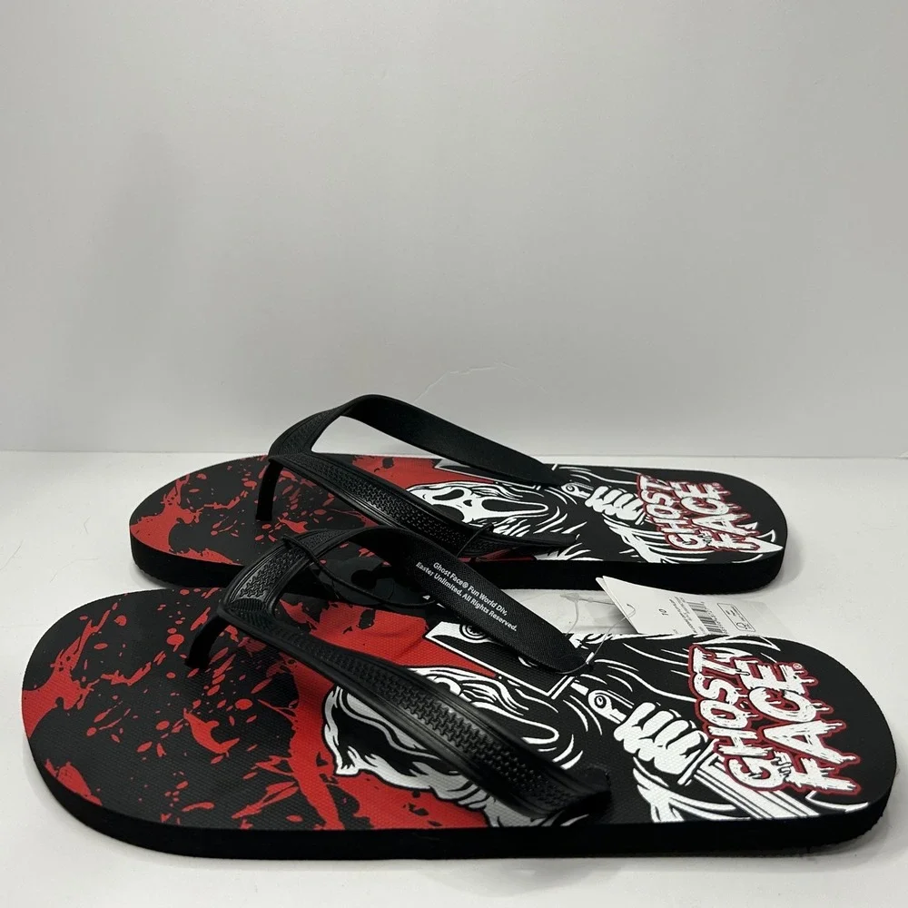 Ghost Face Scream Horror Movie Flip Flops Mens Size 9/10 Black Red New